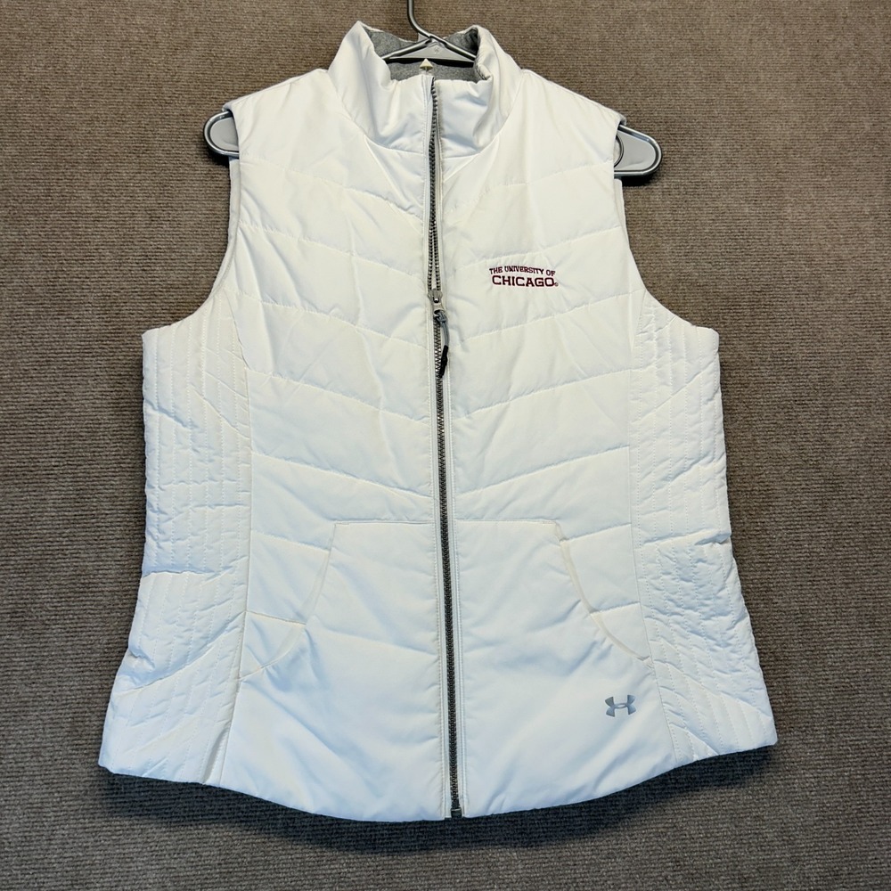 University of Chicago Puffer Vest Women's Medium White Zip Under Armour Storm